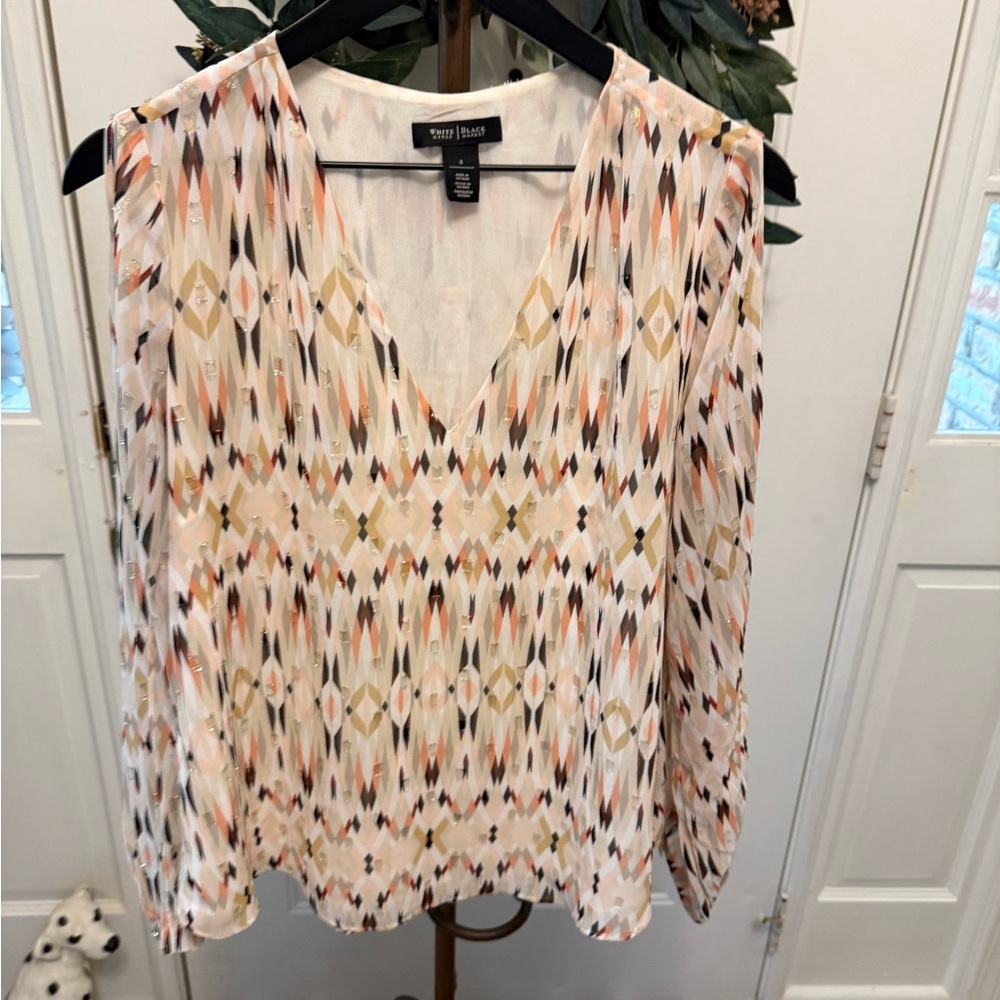 White House Black Market WHBM Split Sleeve Blouse LS 8